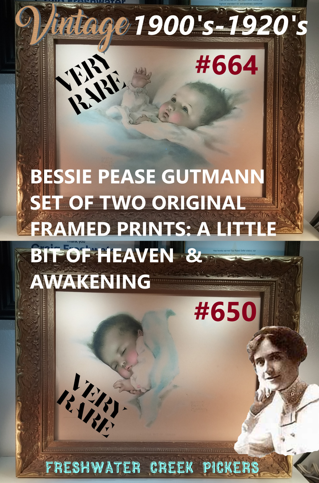 BESSIE PEASE GUTMANN ORIGINAL FRAMED PRINTS: A LITTLE BIT OF HEAVEN  & AWAKENING