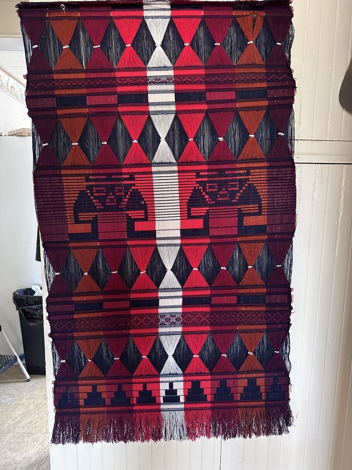 vintage • hand woven tapestry set of 2 tribal south american mexican art