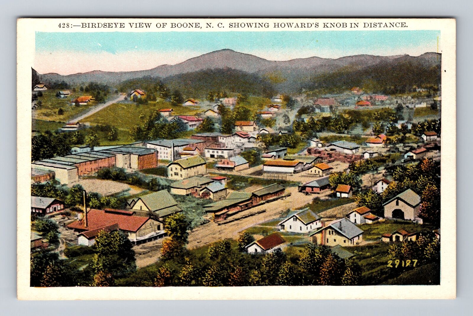 Boone NC-North Carolina, Birds Eye View Boone, Howards Knob, Vintage Postcard