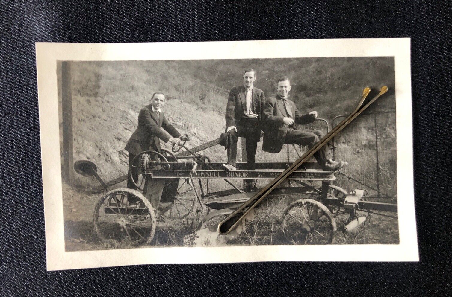 Antique 1910s - 20s Men on a Russell Junior Road Grader Tractor Original Photo