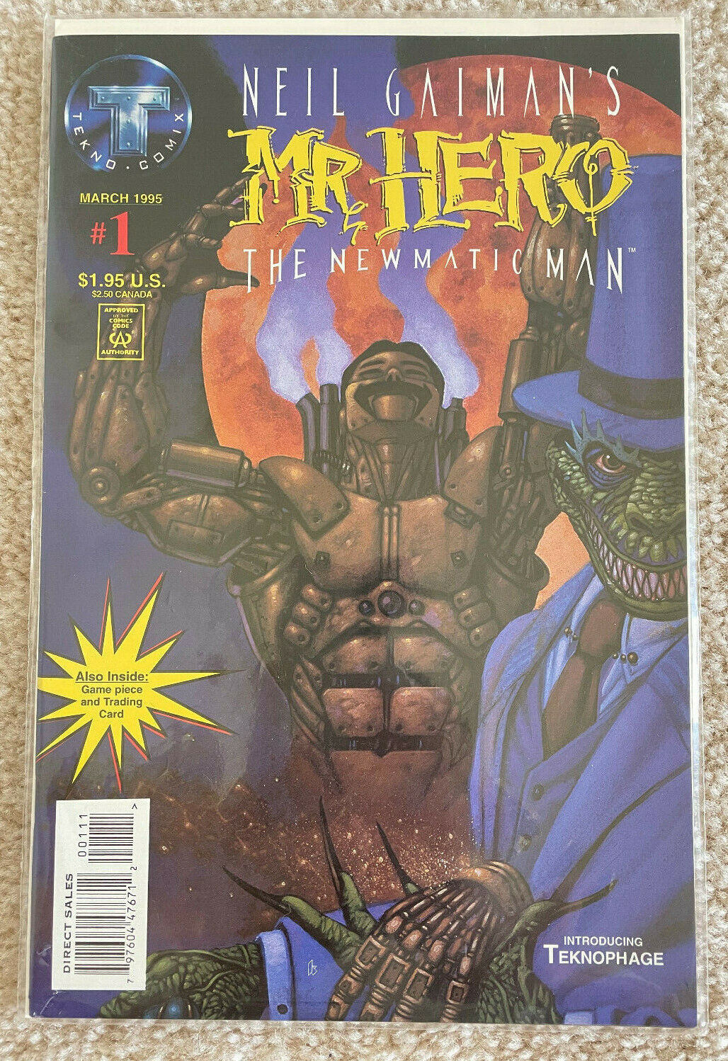 Neil Gaiman\'s Mr. Hero The Newmatic Man #1 Tekno Comix March 1995 Complete Vtg