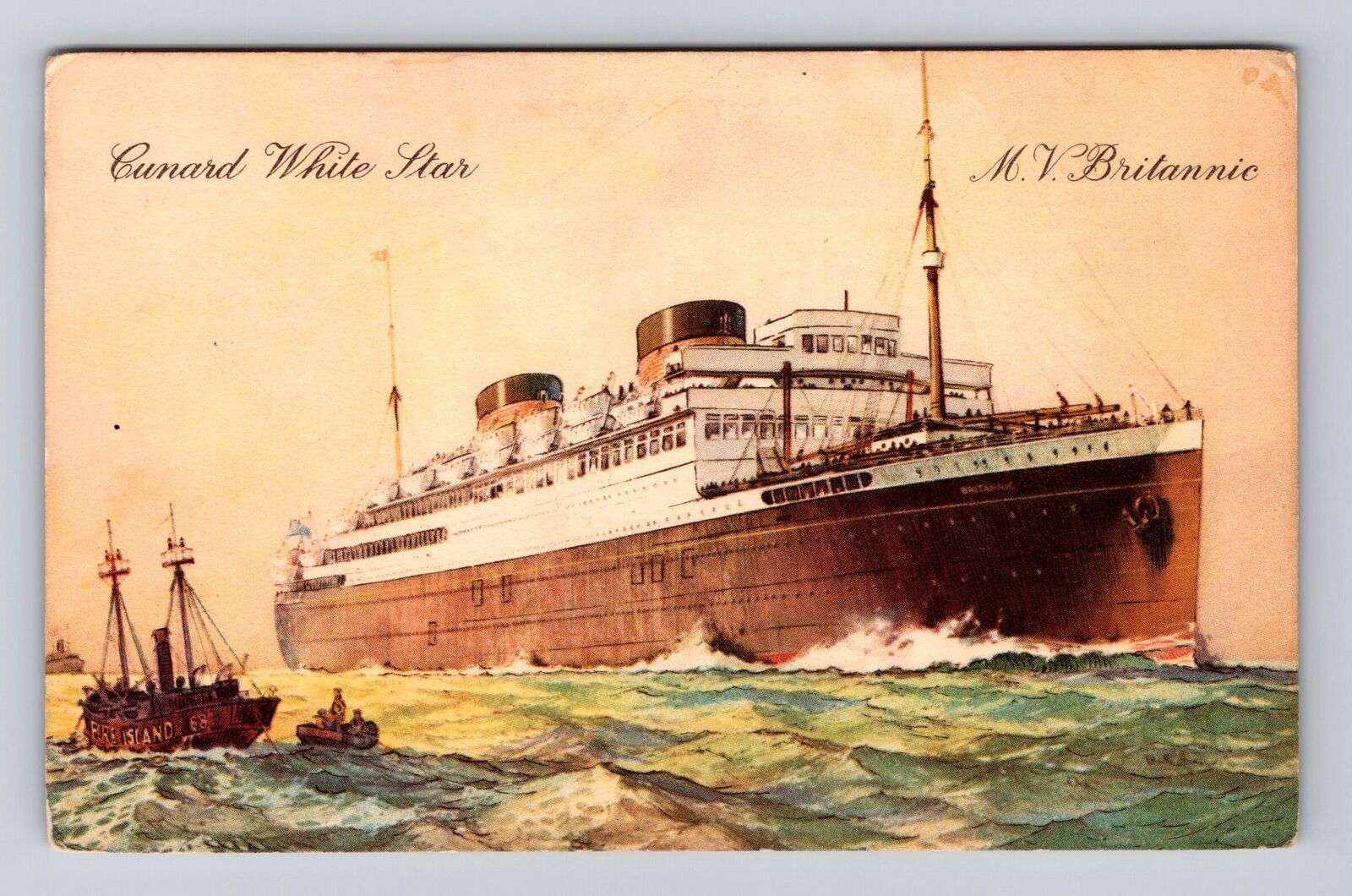 Cunard White Star, MV Britannic, Ship, Transportation, Antique, Vintage Postcard