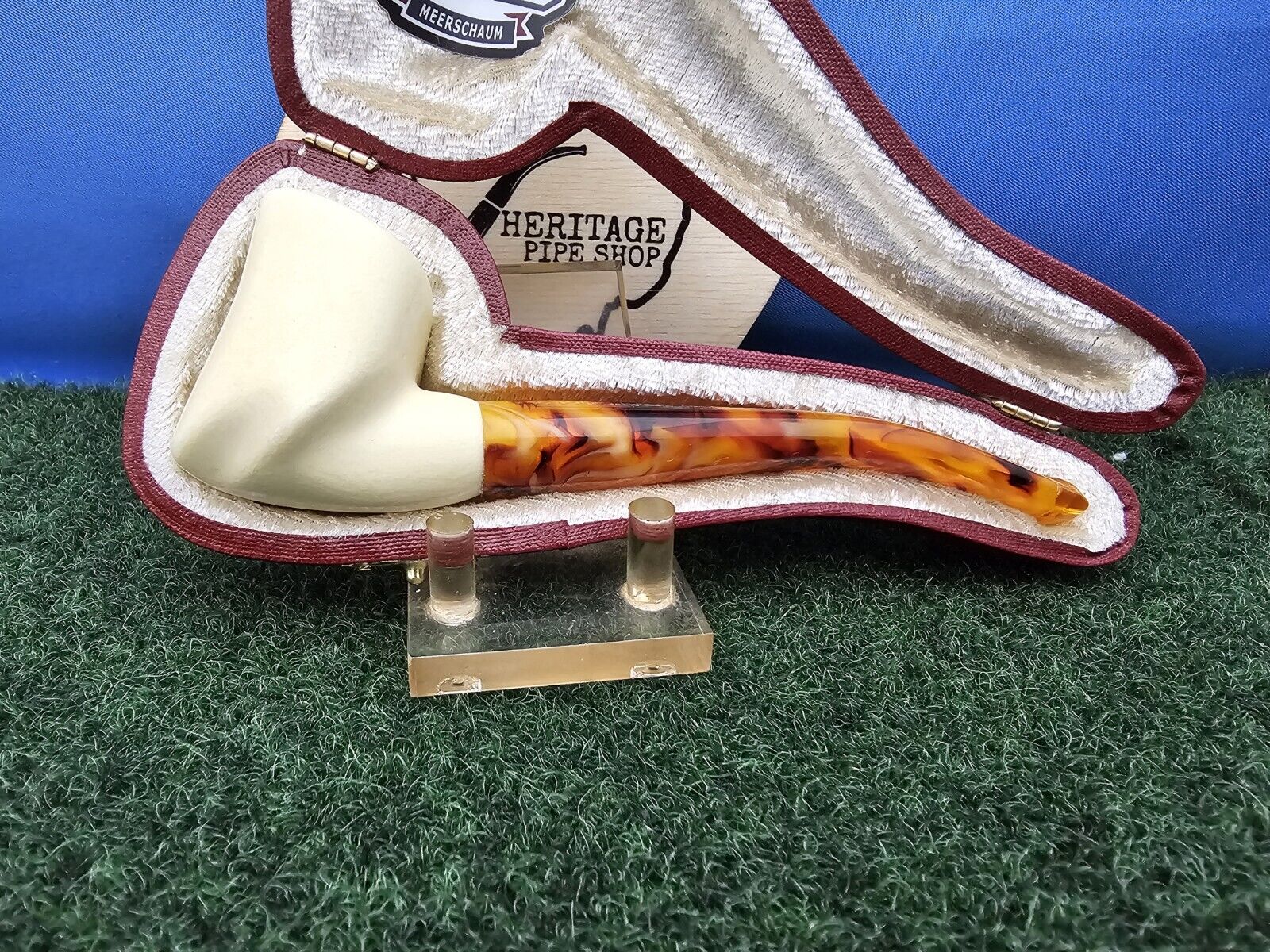 MBSD Featherweight Freehand Hand-Carved Bent Block Meerschaum Mini Pipe, Case