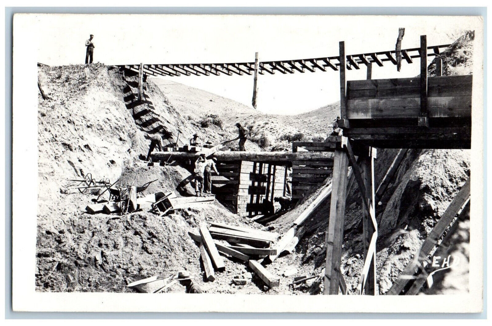 Postcard Bridge Construction Railroad Building c1920's Unposted RPPC Photo