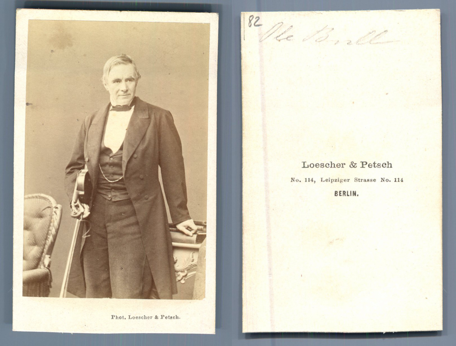 Loescher & Petsch, The Violinist Ole Bull Vintage CDV Albumen Business Card, 