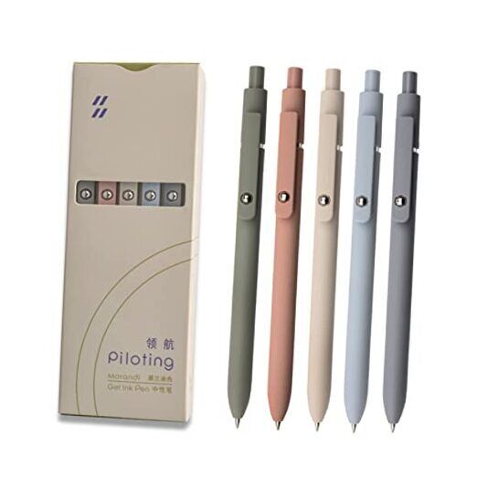 UIXJODO Gel Pens, 5 Pcs 0.5mm Black Ink Pens Fine Point Smooth Writing Morandi