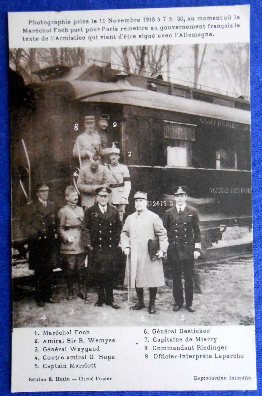 VINTAGE 1918 RPPC REAL PHOTO FRENCH  WW1 POSTCARD MILITARY OFFICERS TRAIN
