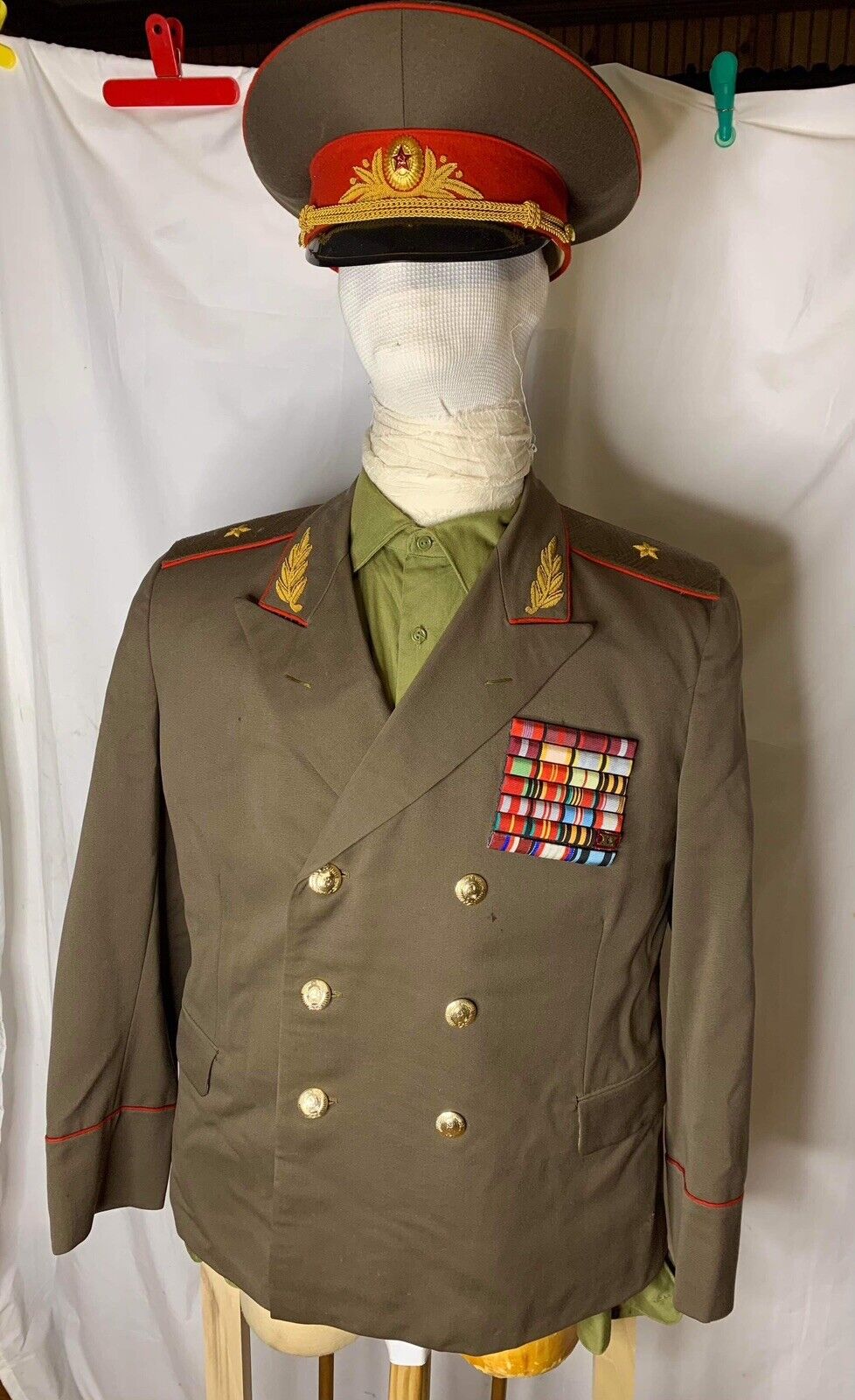 Vintage Soviet Russian Major General Uniform Tunic Shirt And  Hat,Trousers 1970s