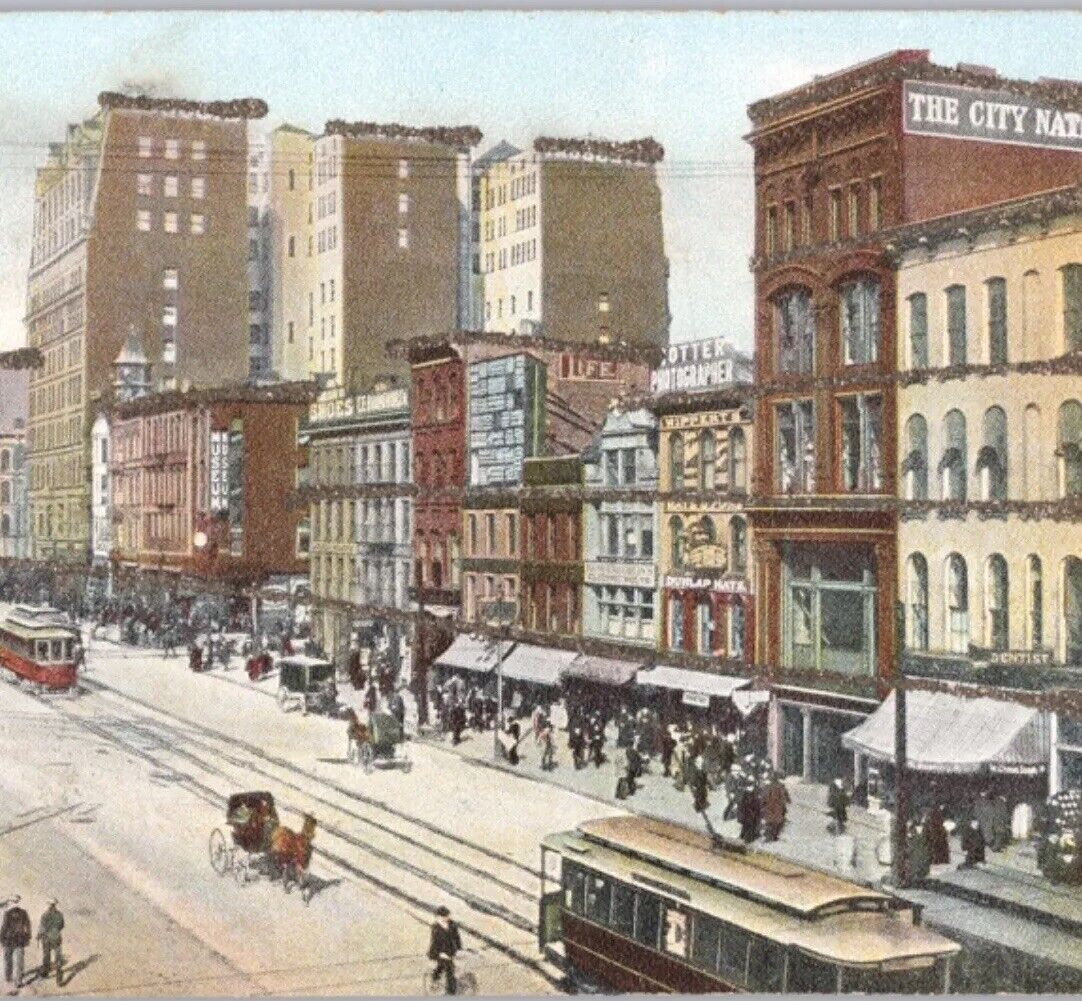 Glittery Main Street Buffalo, by NY S.H.K. & Co. 1900s Vintage Postcard Unposted