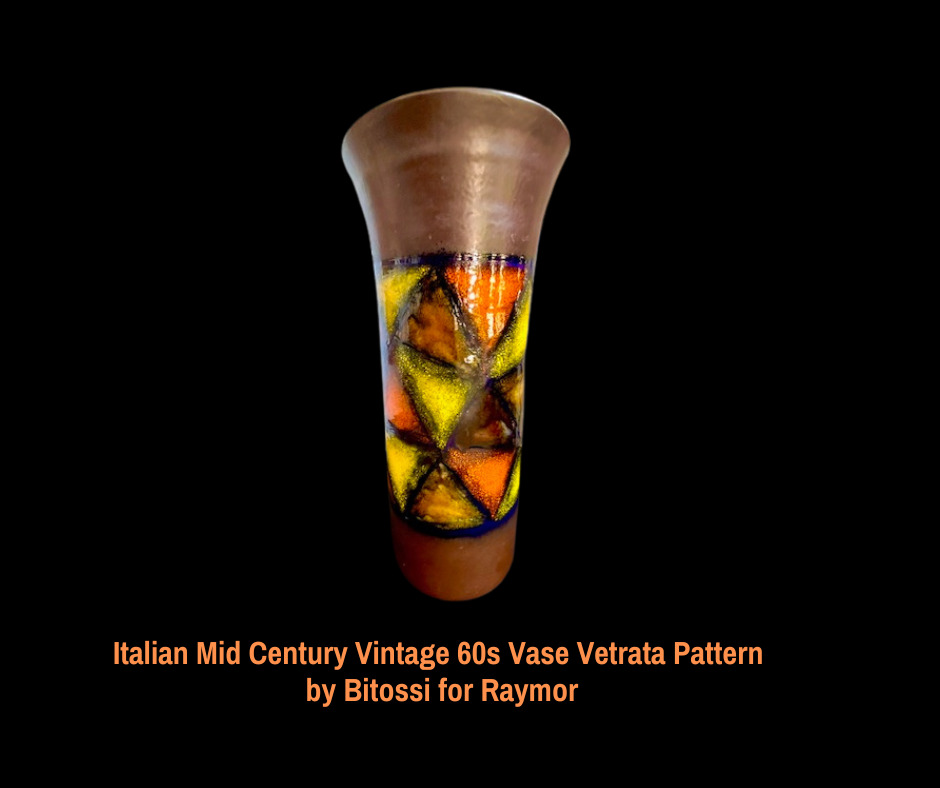 Italian Mid Century Vintage 60s Tall Vase Vetrata Pattern by Bitossi for Raymor