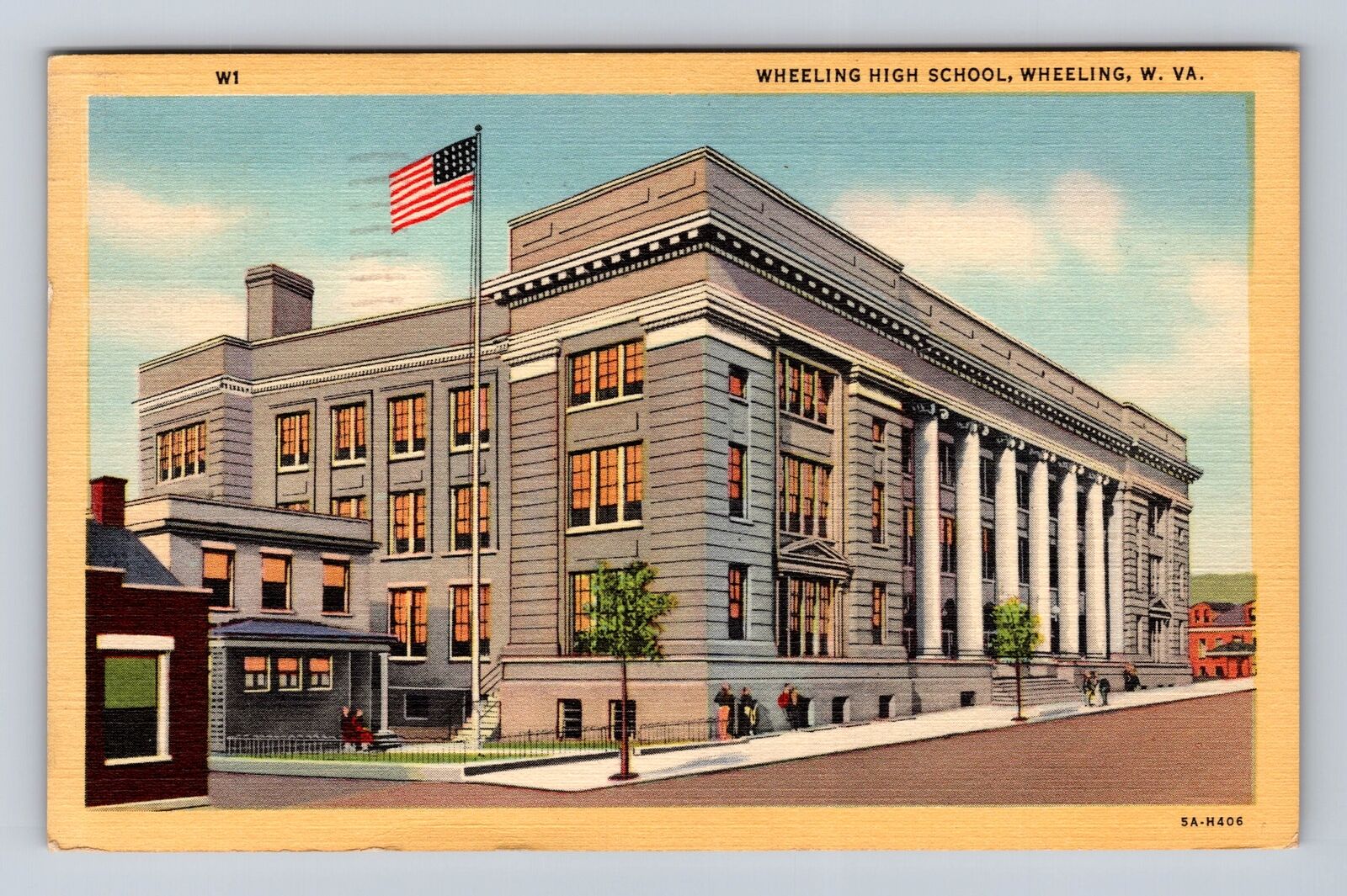 Wheeling WV-West Virginia, Wheeling High School, Antique Vintage c1949 Postcard