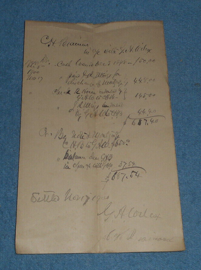 1900 Charles H Brainard Account Payment Statement George A Wilcox Madison CT