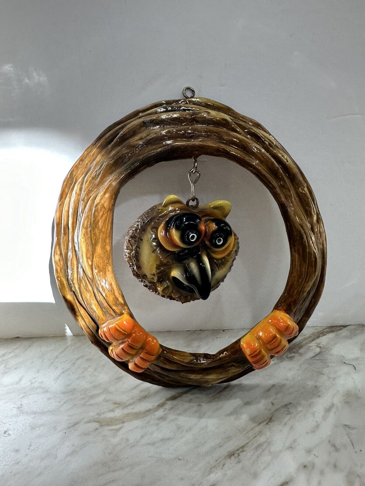 Rare~Mid Century Exhart Ceramic Hanging Wall Owl Figurine Boho