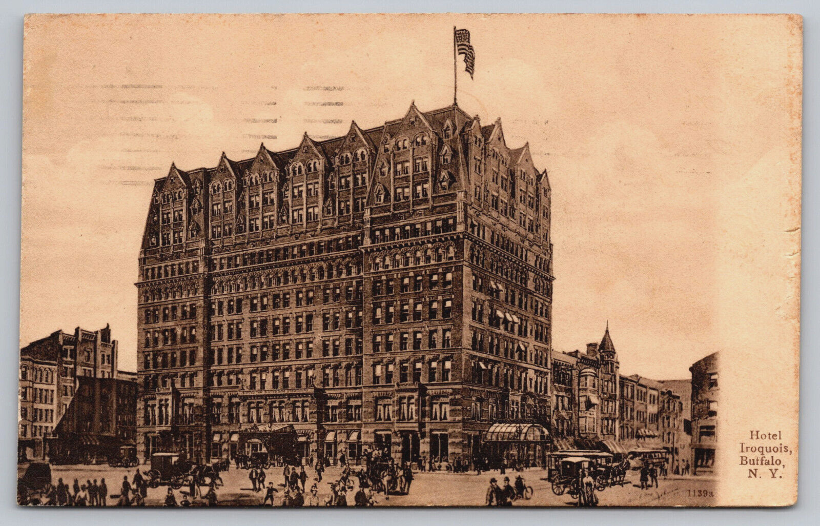 Original Vintage Antique Postcard Hotel Iroquois Street View Buffalo, NY 1910