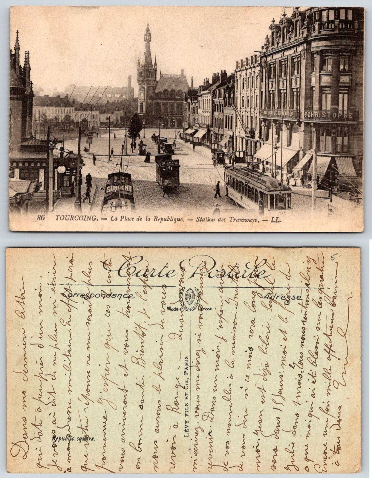 Longwy France KIRCHE u STADTHAUS Postcard f19