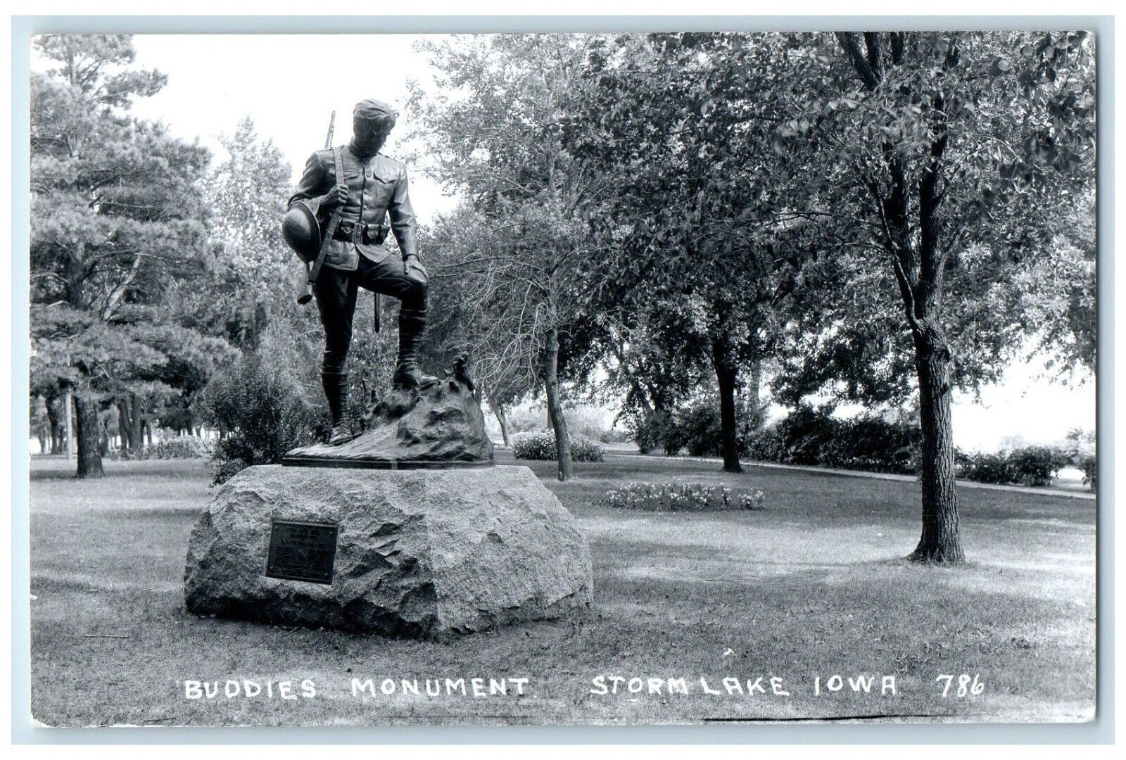 c1950's Buddies Monument Statue Storm Lake Iowa IA RPPC Photo Vintage Postcard