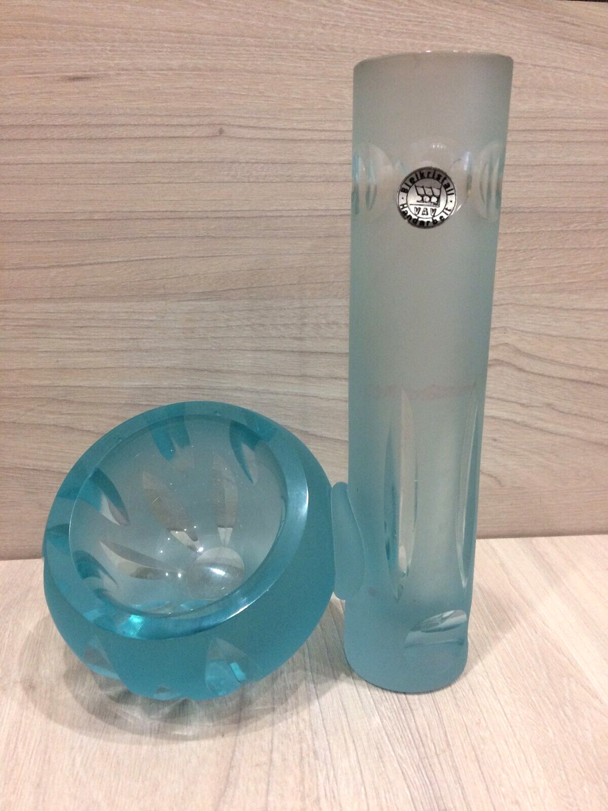 Vintage Bleikristall Handarbeit VAV Frosted Glass Vase Made in Germany