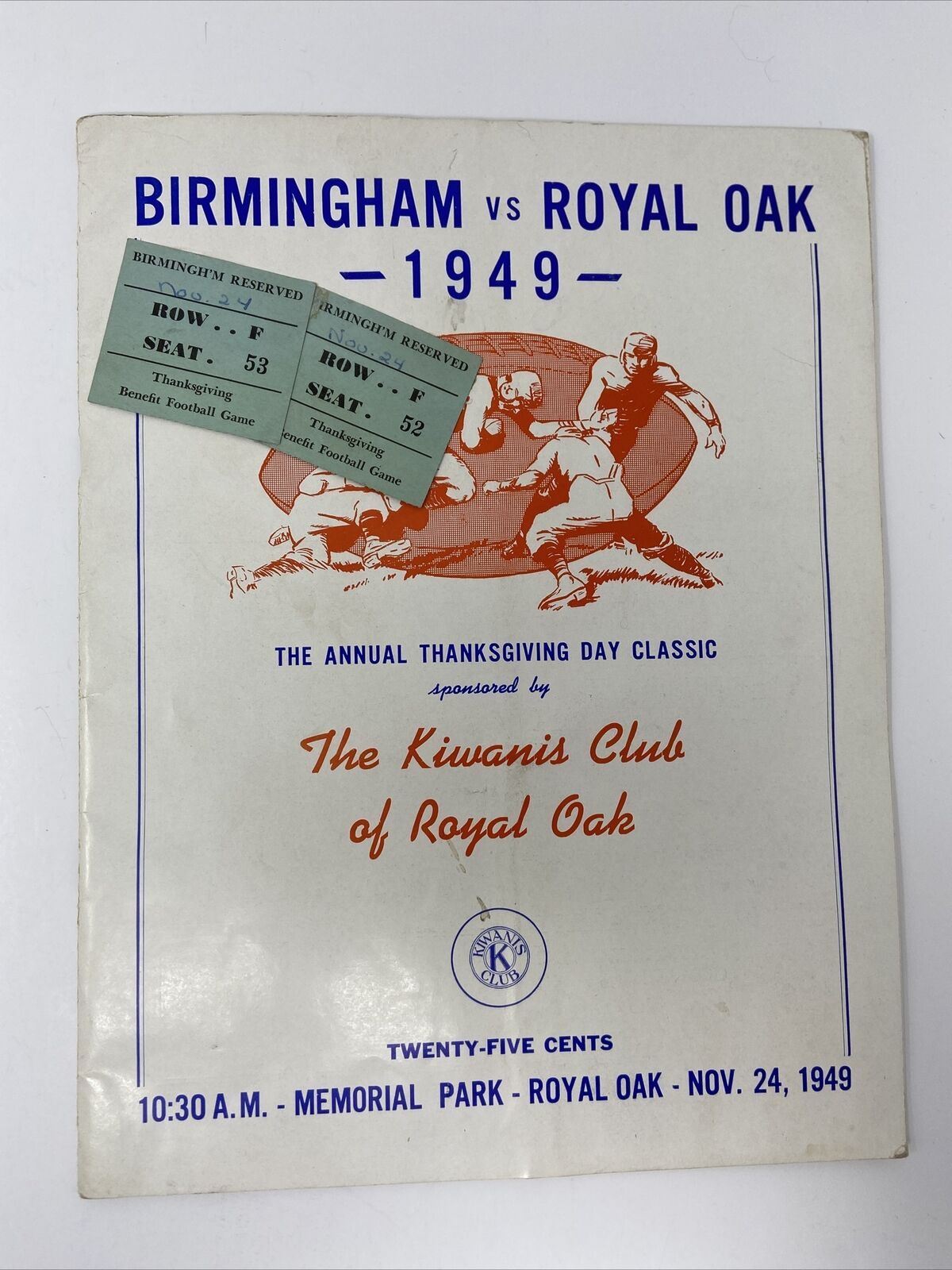 1949 Birmingham vs Royal Oak Michigan High School Football Program w/ Tickets
