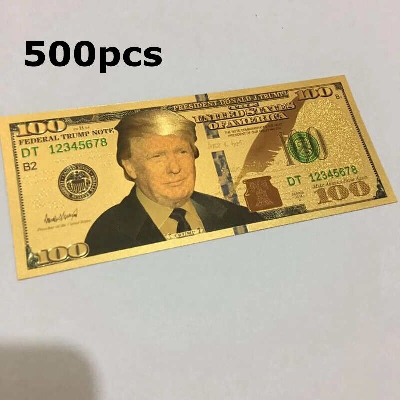 500pcs President Donald Trump Colorized $100 Dollar Bill Gold Foil Banknote 2024