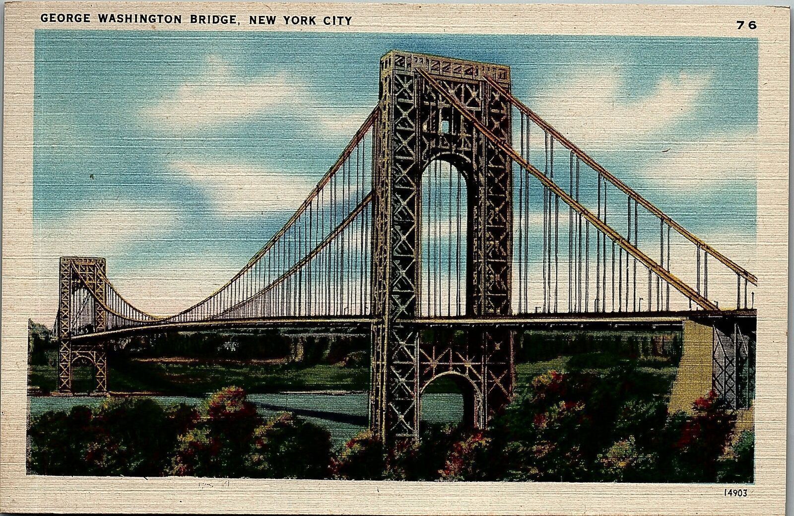 1930s NEW YORK CITY GEORGE WASHINGTON BRIDGE LINEN POSTCARD 38-12