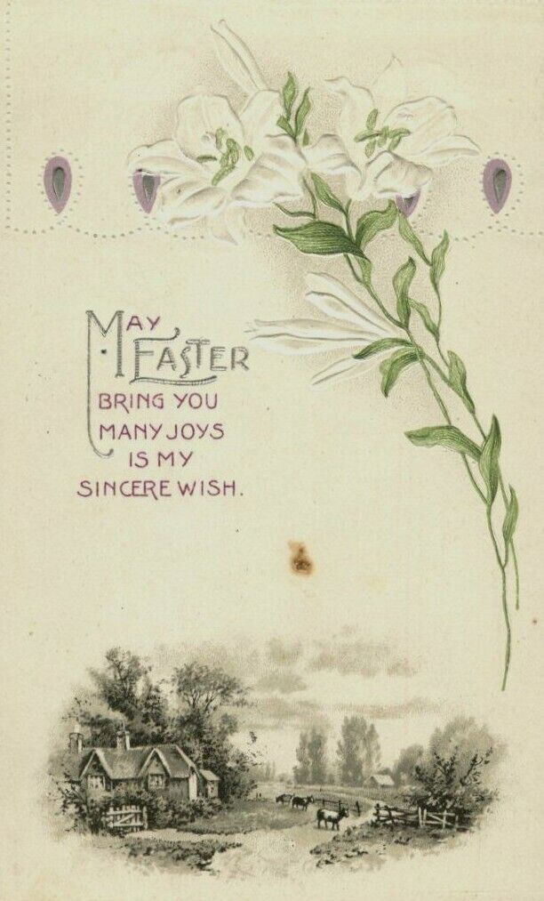 Antique Easter Poem Lilies Rayburn Towanda Illinois Embossed Vtg Posted Postcard