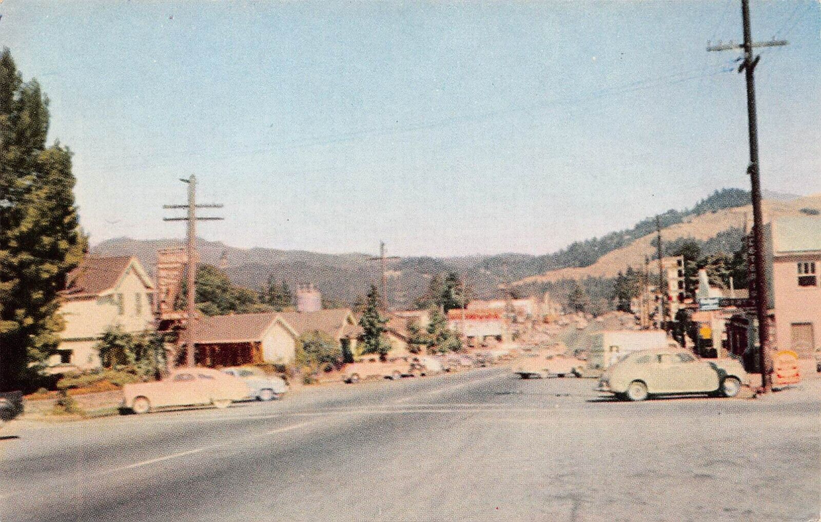 Garberville CA California Main Street Redwood Highway EEL River Vtg Postcard A18