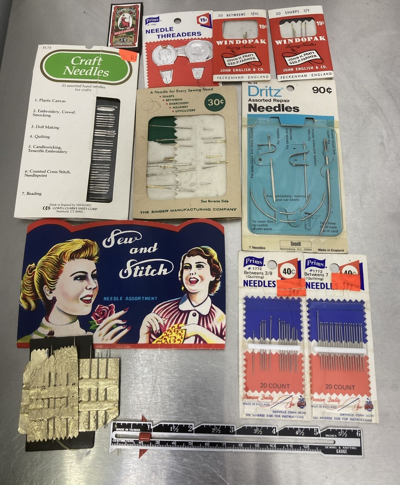 Vintage Sewing Supplies Steel Needles Prims Heavy Duty Craft Needles Retro