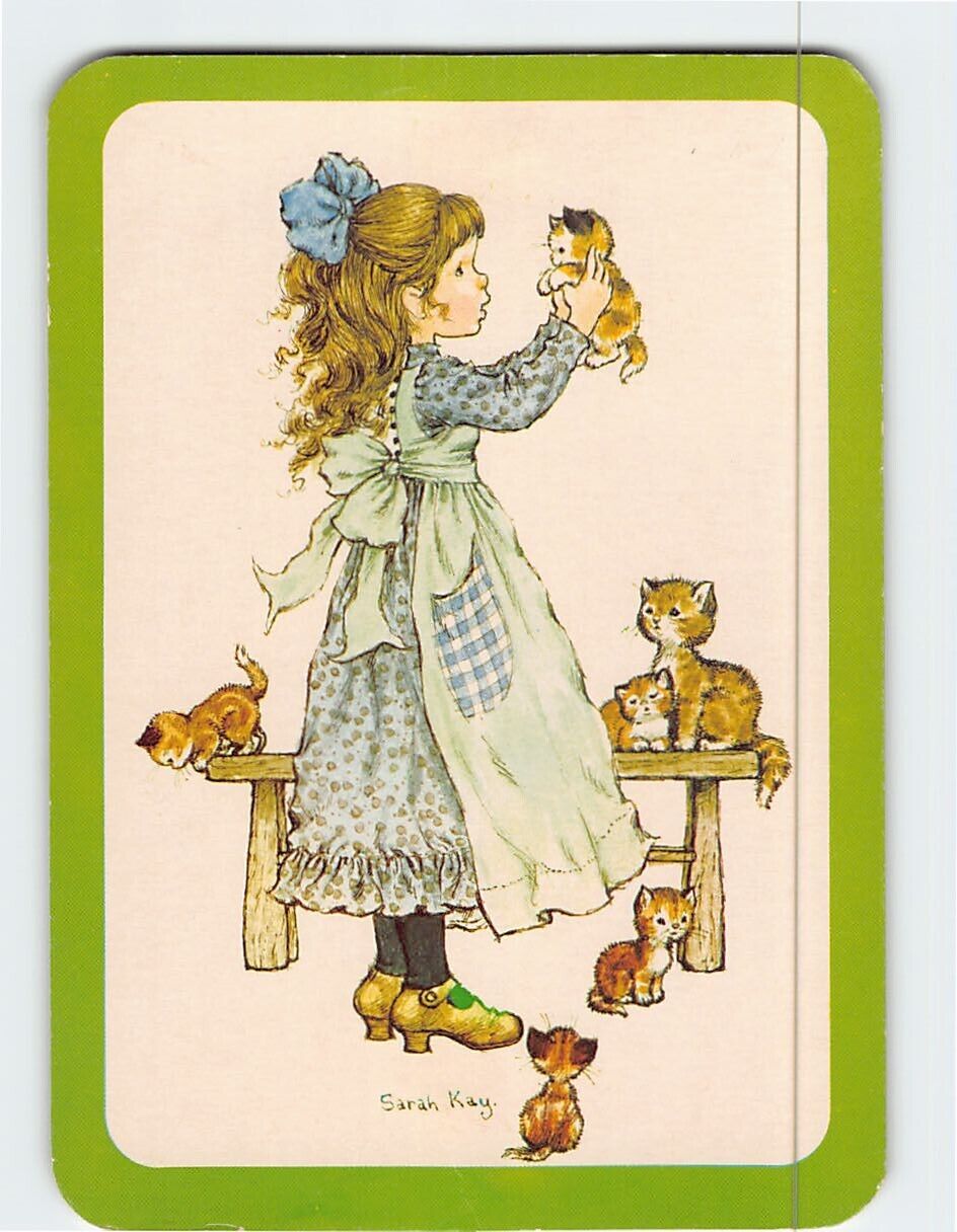 Postcard Greeting Card with Girl Cats Comic Art Print