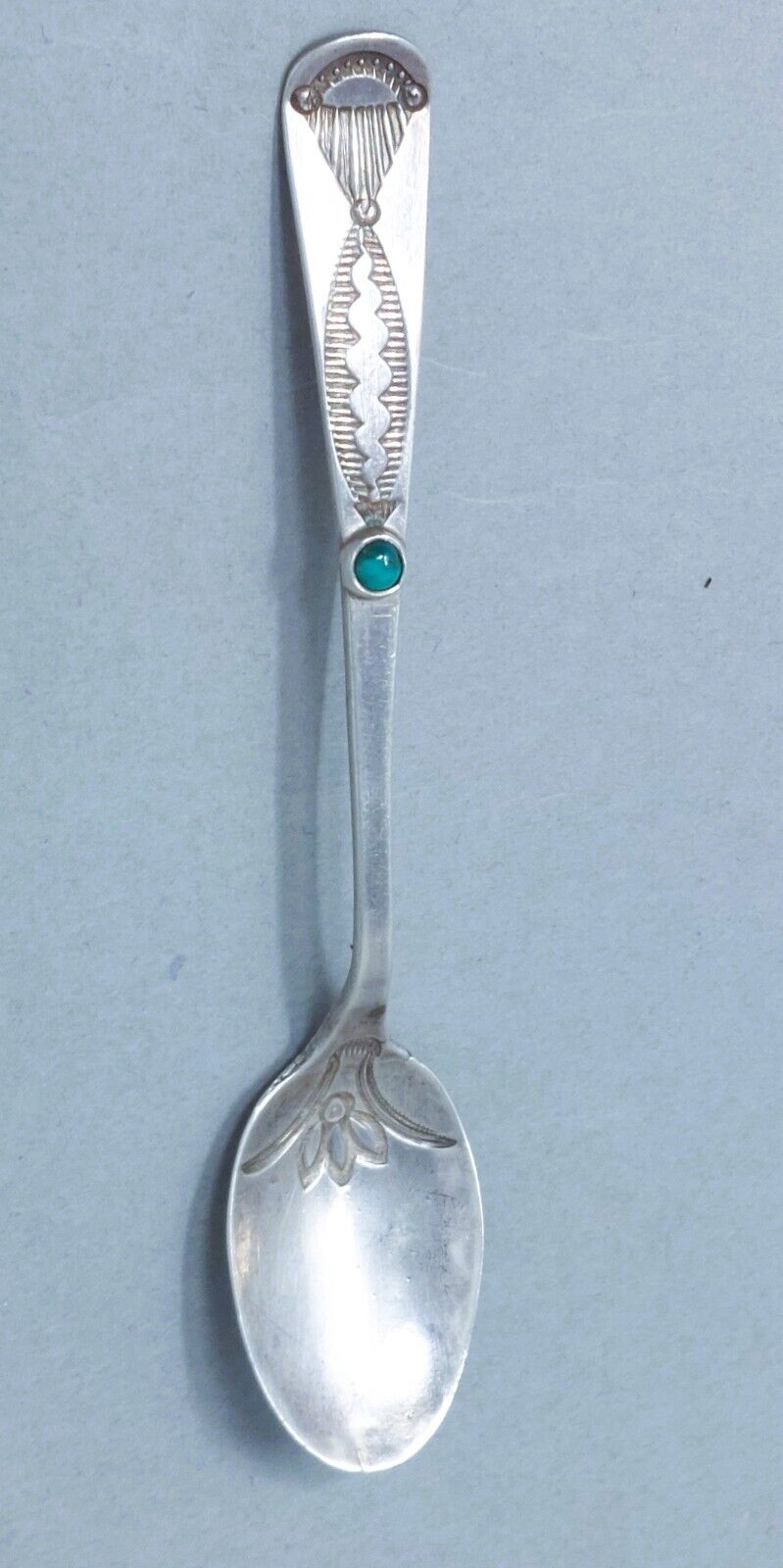 Rare HANDWROUGHT Navajo Antique Silver &Turquoise Souvenir Spoon