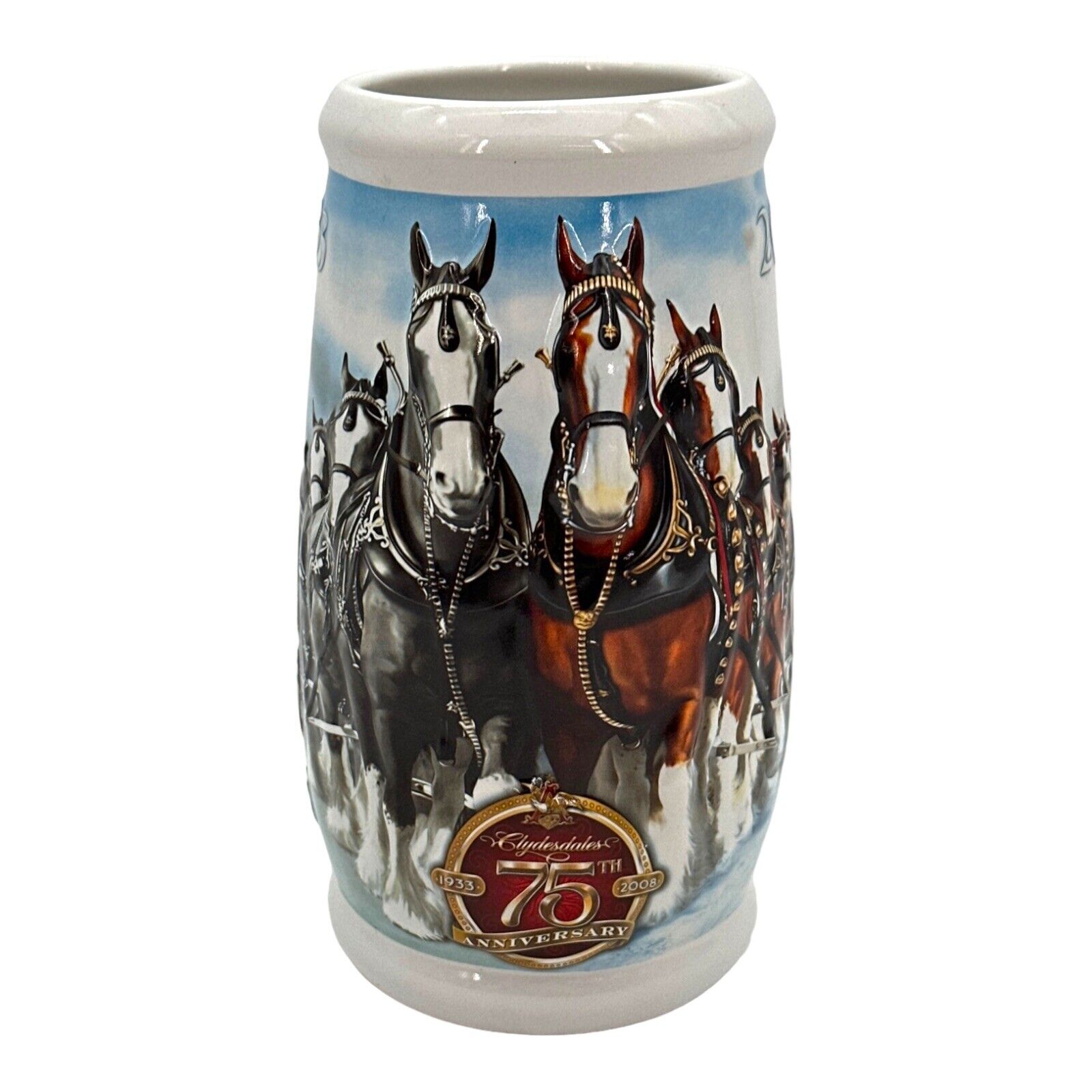 2008 BUDWEISER Holiday Beer Stein CS695 Anheuser Busch Clydesdale 75th 75 Years