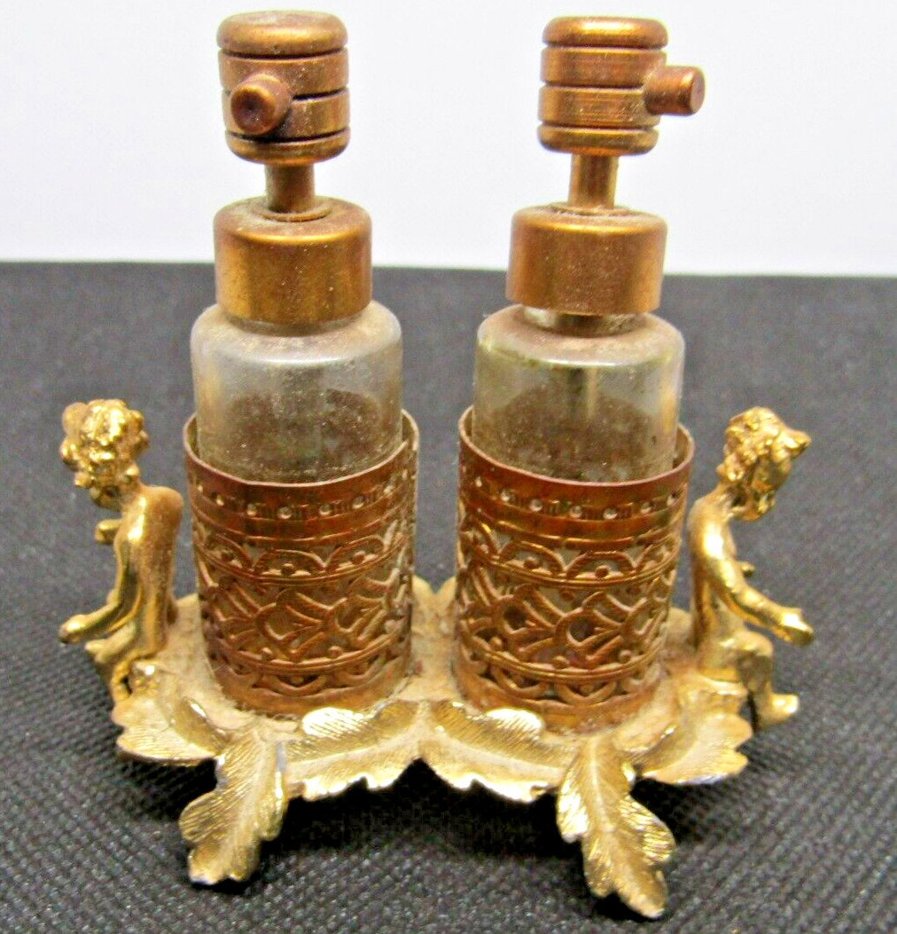 Vintage Brass Cherub Angel Perfume Holder