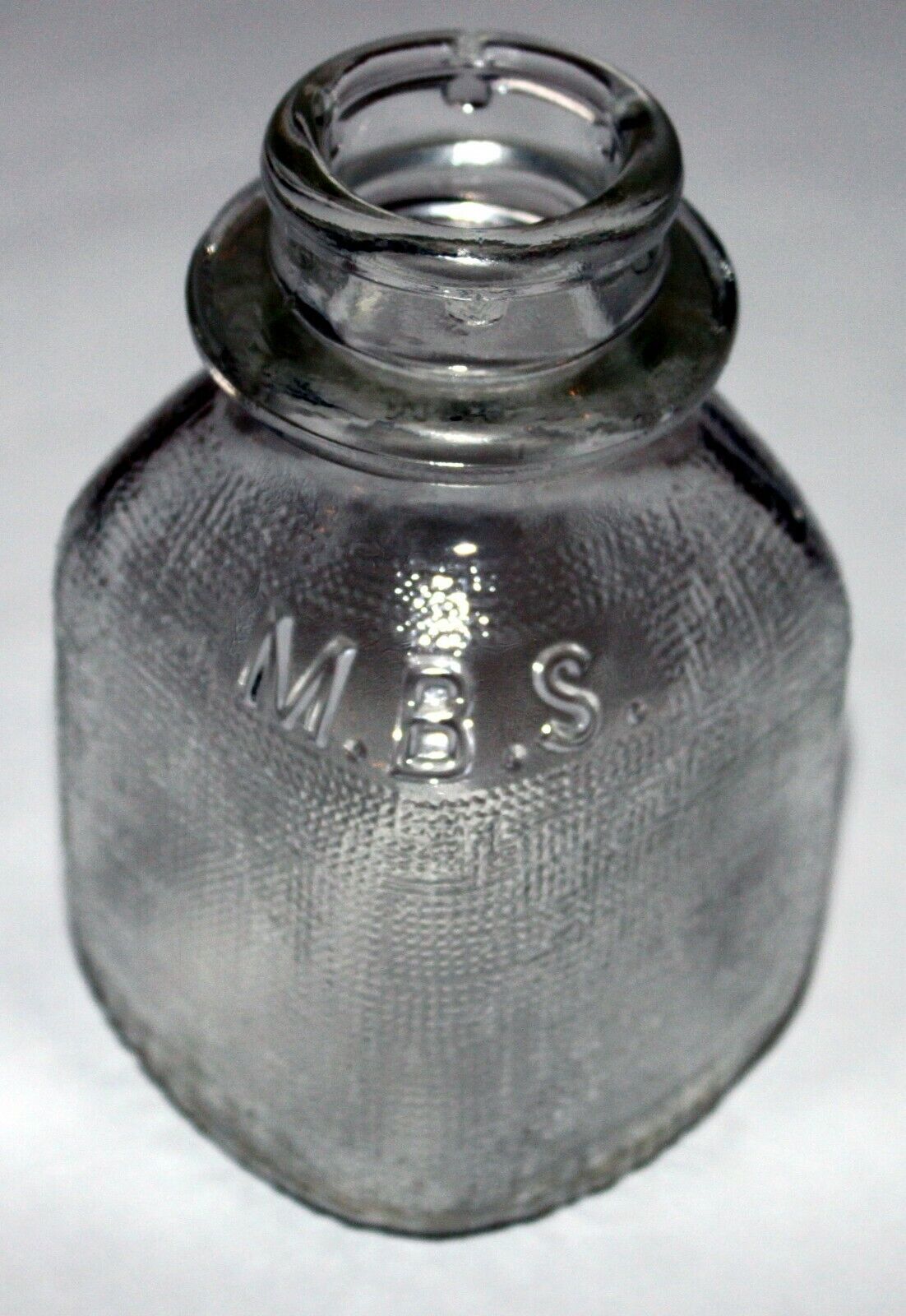 1959 MBS Indianapolis IN half 1/2 pt pint square milk bottle clear glass 