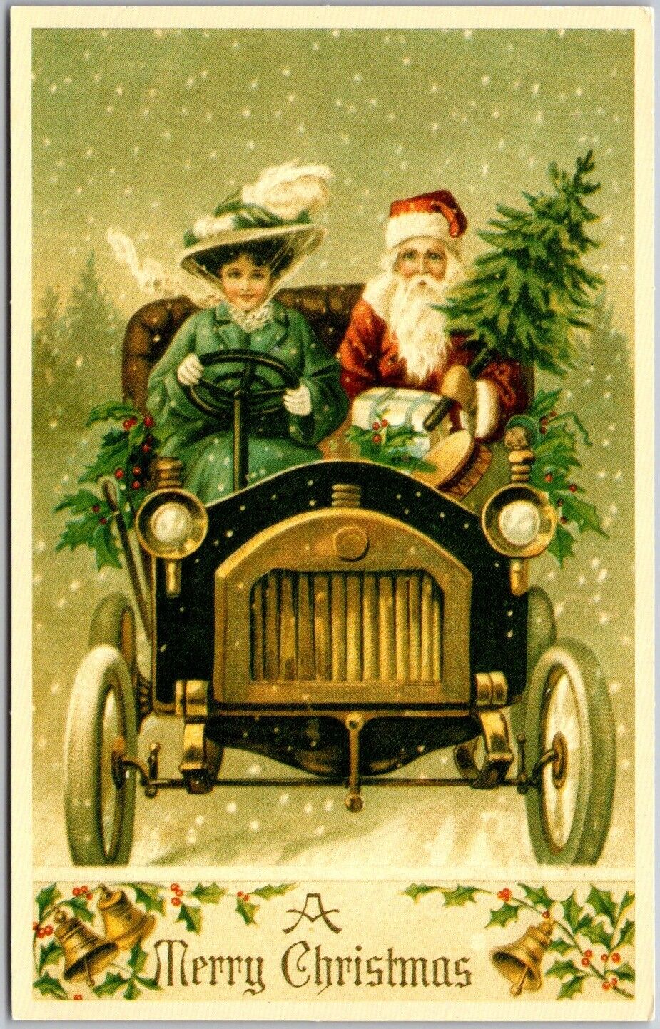 Postcard: Merry Christmas Greetings - Vintage Reproduction A104