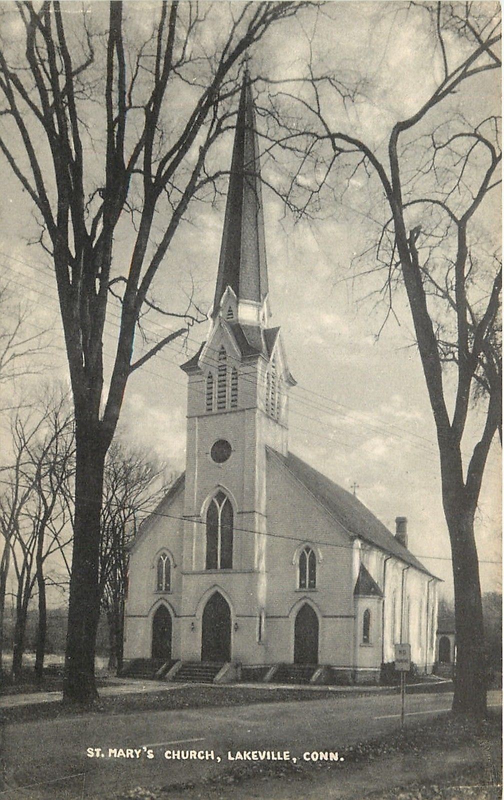 Lakeville Connecticut~St Mary\'s Church~1920s B&W Postcard