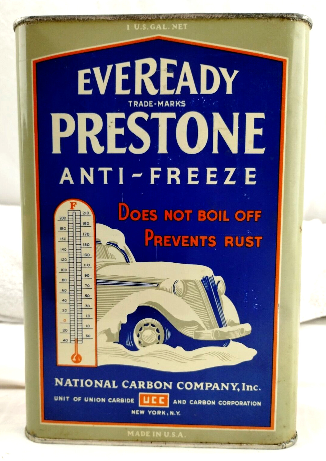 1929 Vintage EVEREADY PRESTONE 1 Gallon Anti - Freeze Can Car Graphics