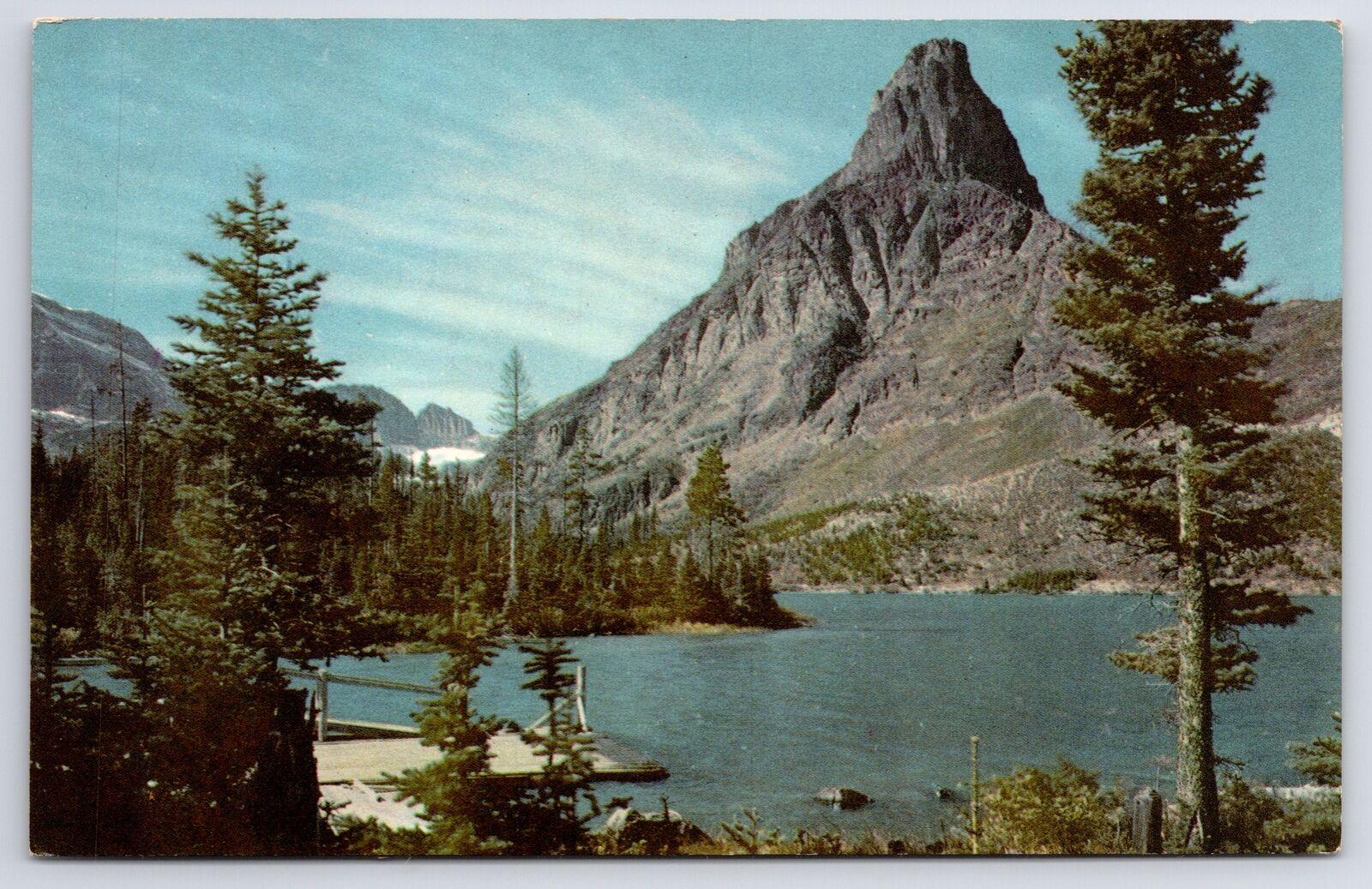 National Park~Air View Lake & Pier Glacier Park~Vintage Postcard