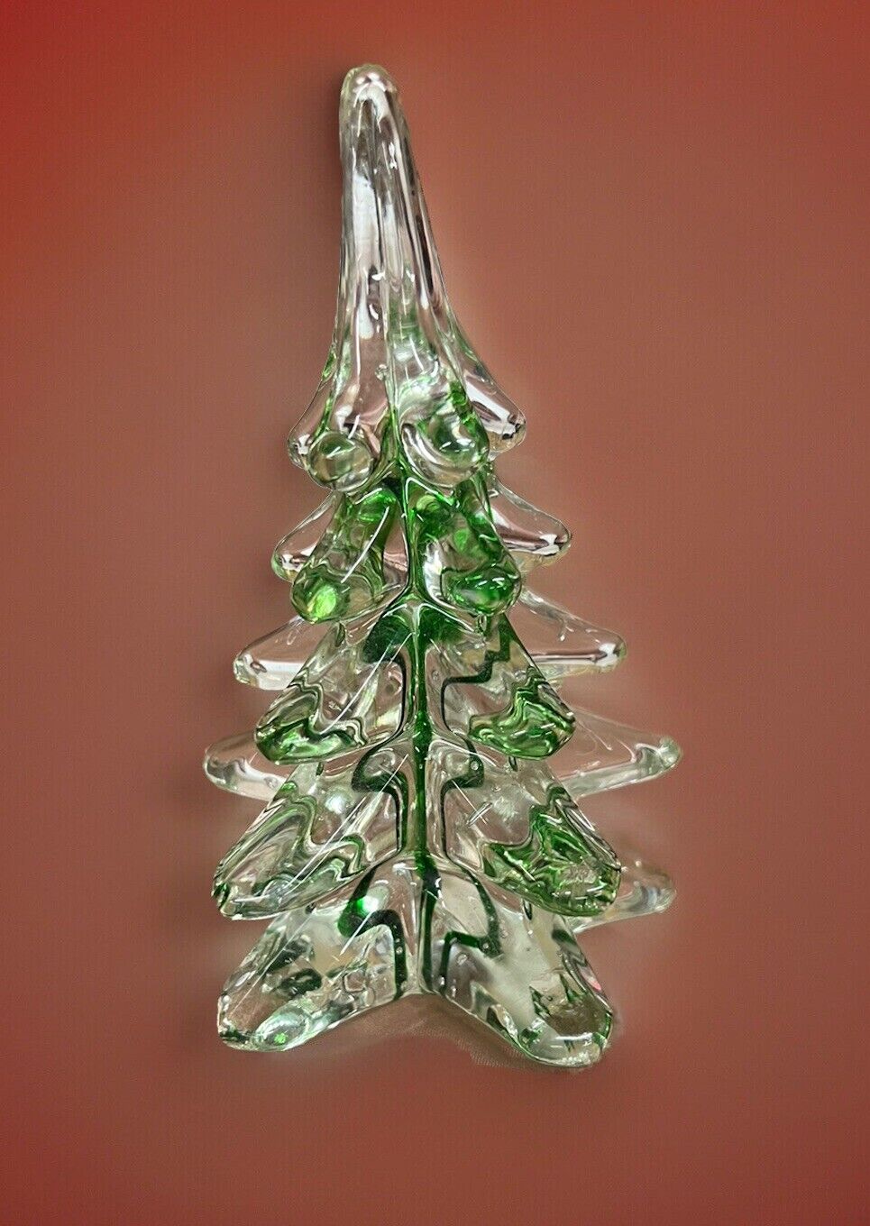 Vintage Hand Made Crystal Glass Tree With Green Swirl