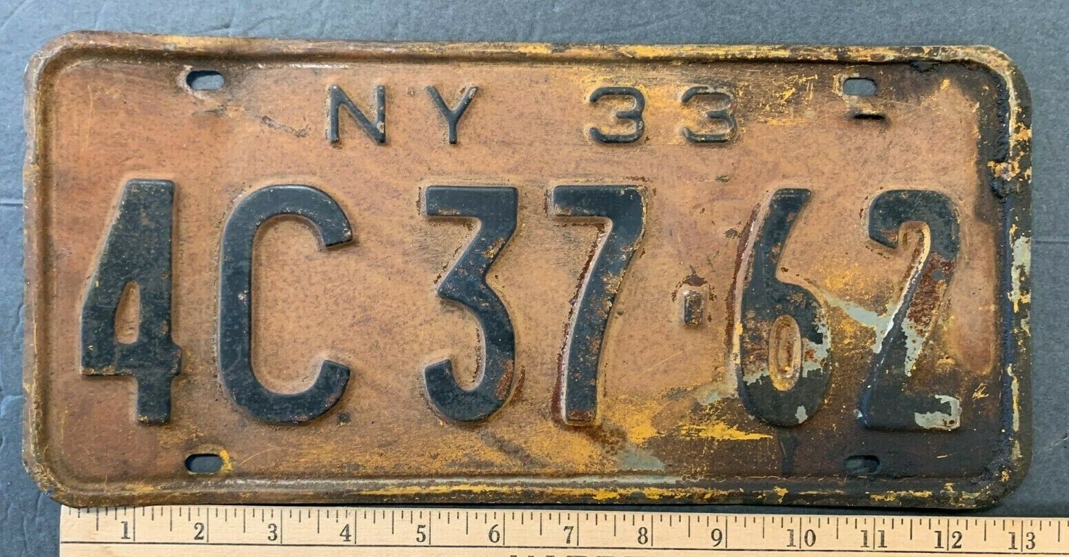 1933 VINTAGE UNITED STATES NEW YORK METAL CAR AUTOMOTIVE LICENSE PLATE (AA) 3322
