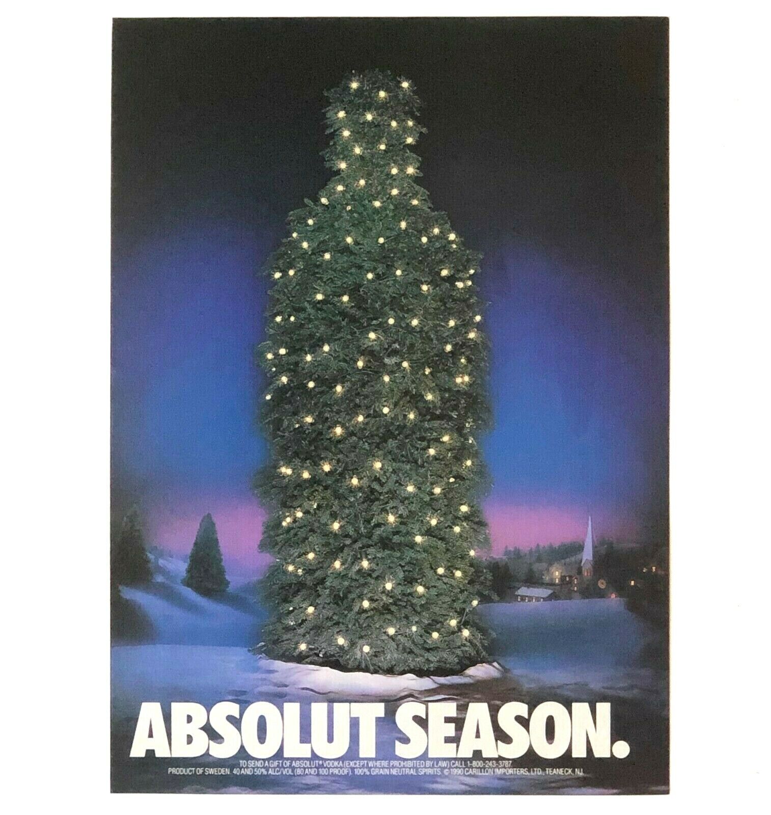 1990 Absolut Vodka Advertisement Season Christmas Tree Vintage Print AD