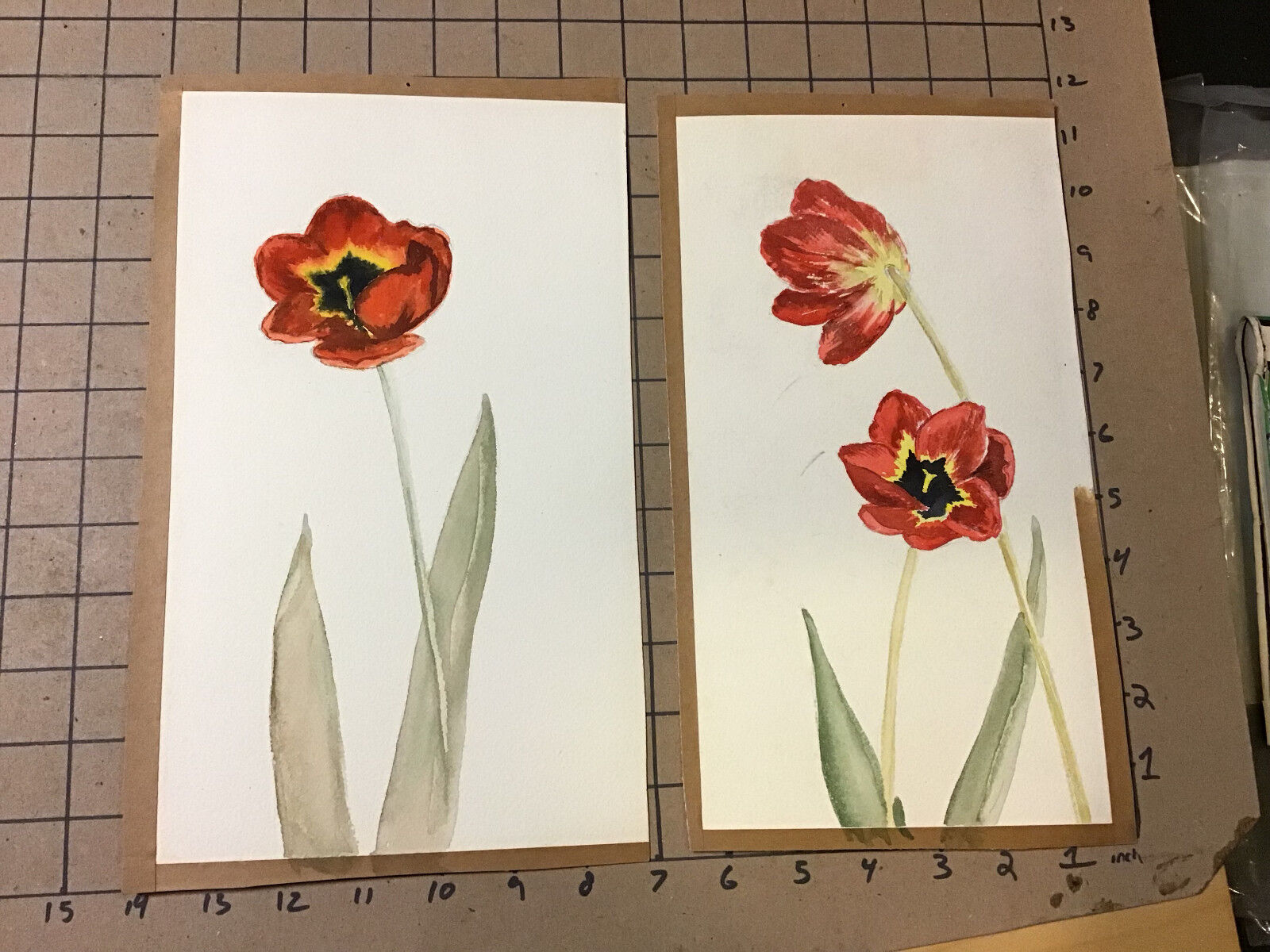 Original Vintage Pair of Water color paintings -- FLOWERS, 1976 -- unsigned