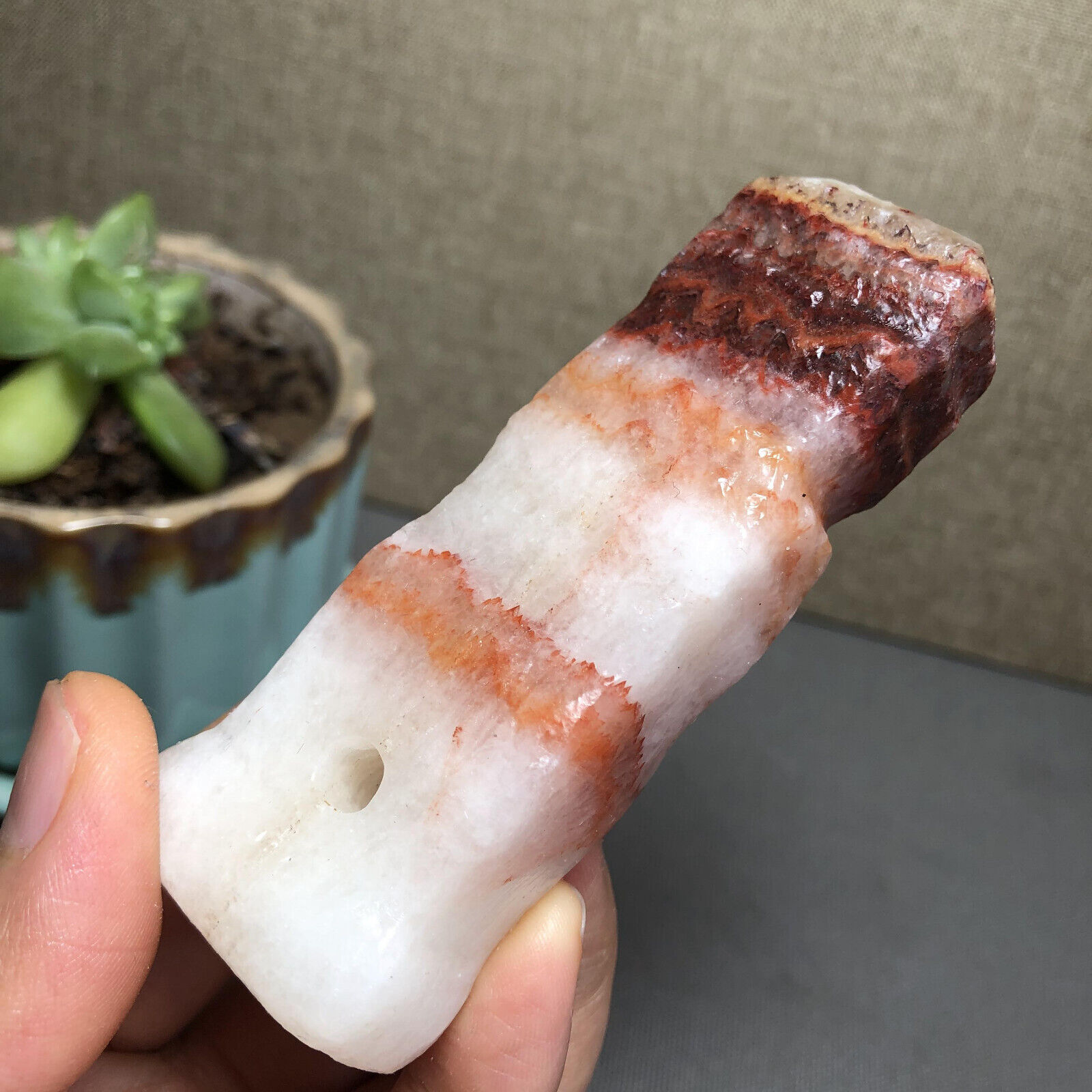 120g NATURAL Pork stone quartz crystal Hand carving marbled meat A1636