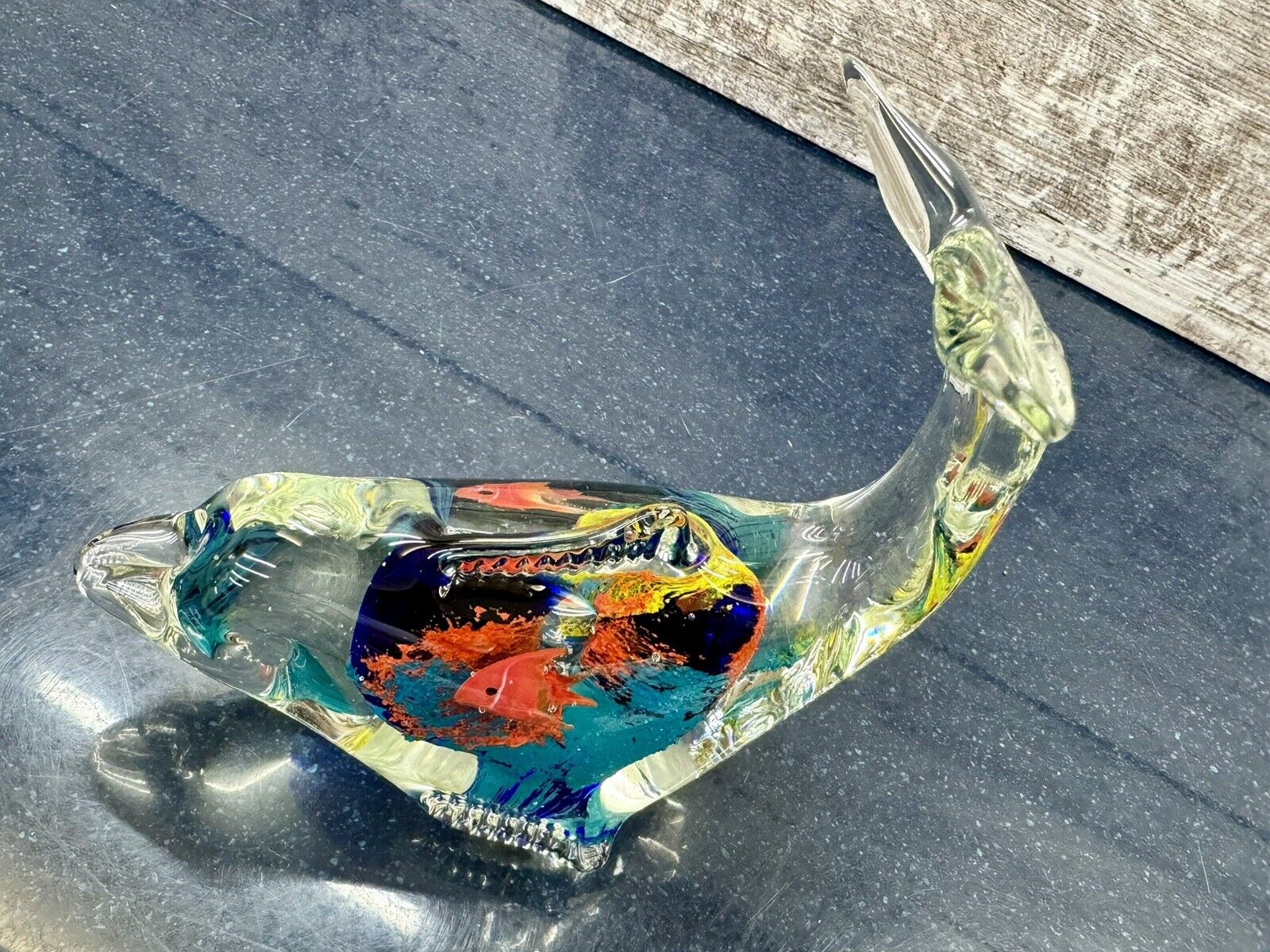 Murano Style Glass Dolphin  Figurine Art Glass Paperweight Angel Fish Aquarium
