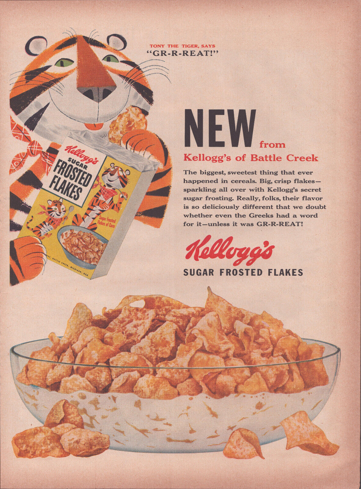 1953 Kellogg\'s Vintage Print Ad - Kellogg\'s of Battle Creek - Tony the Tiger