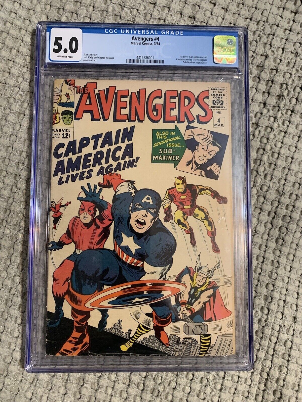 Avengers #4 CGC 5.0 (O/W) VG/FN 1st Silver Age App. of Captain America 1964