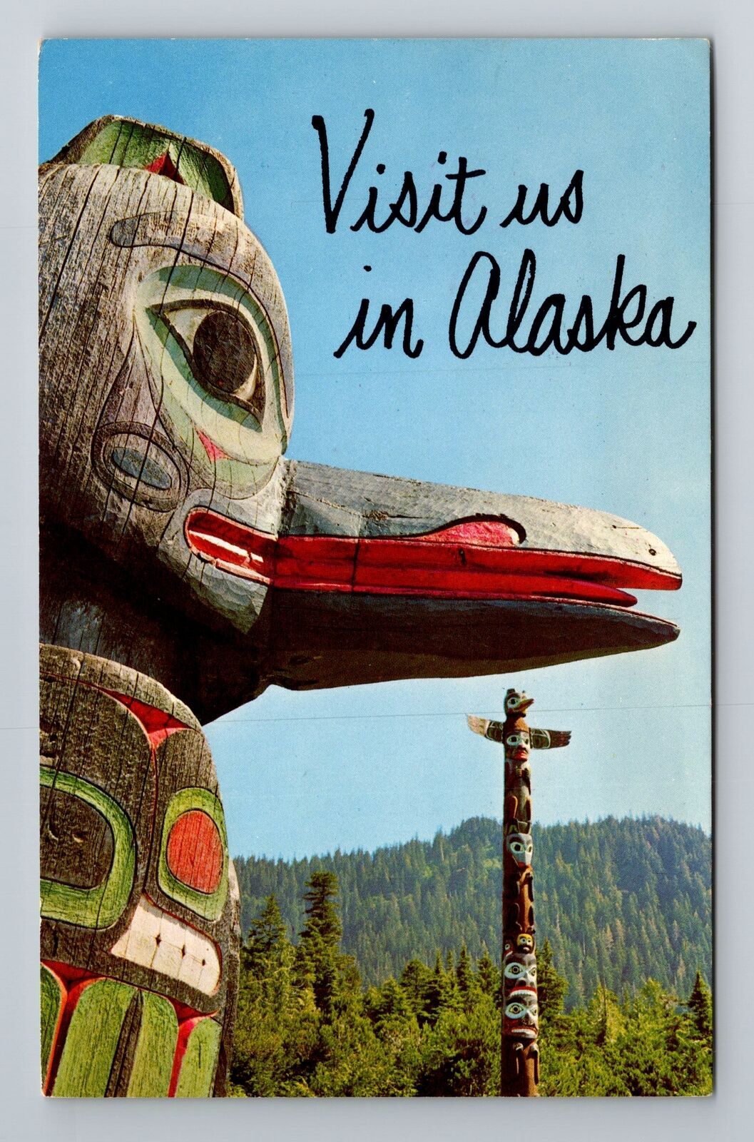 Ketchikan, AK-Alaska, Saxman Indian Village Pole Antique c1968, Vintage Postcard