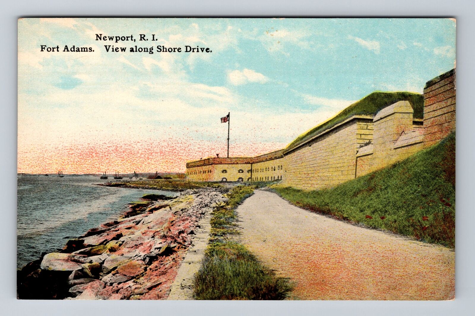 Newport RI-Rhode Island, Fort Adams Scenic Shore Drive Vintage Postcard