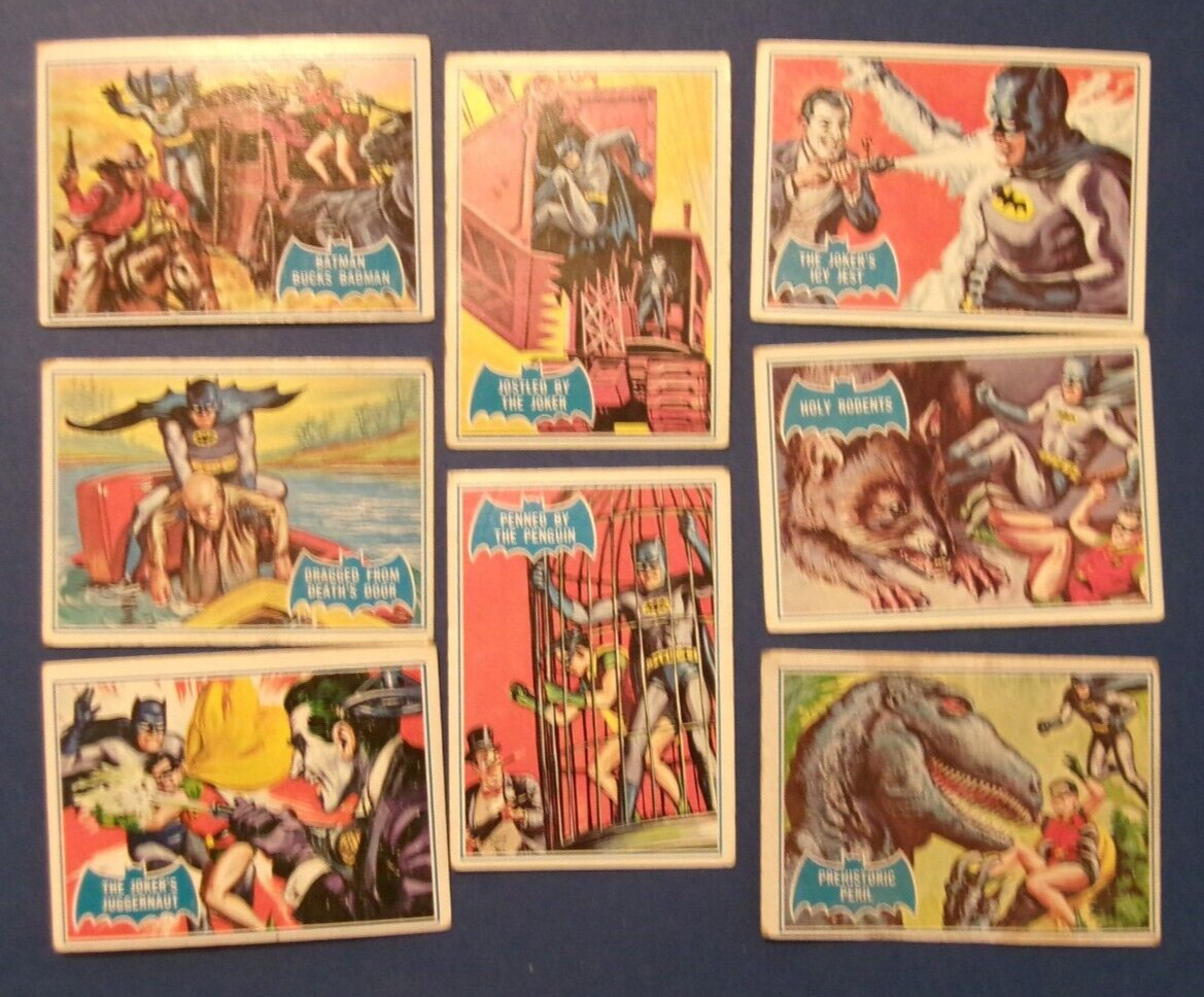 EIGHT 1966 Batman Trading Cards Topps BLUE Bat TOYBOX FIND COMIC BOOK HERO