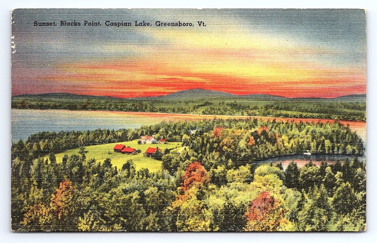 Postcard Sunset on Blacks Point Caspian Lake Greensboro Vermont VT