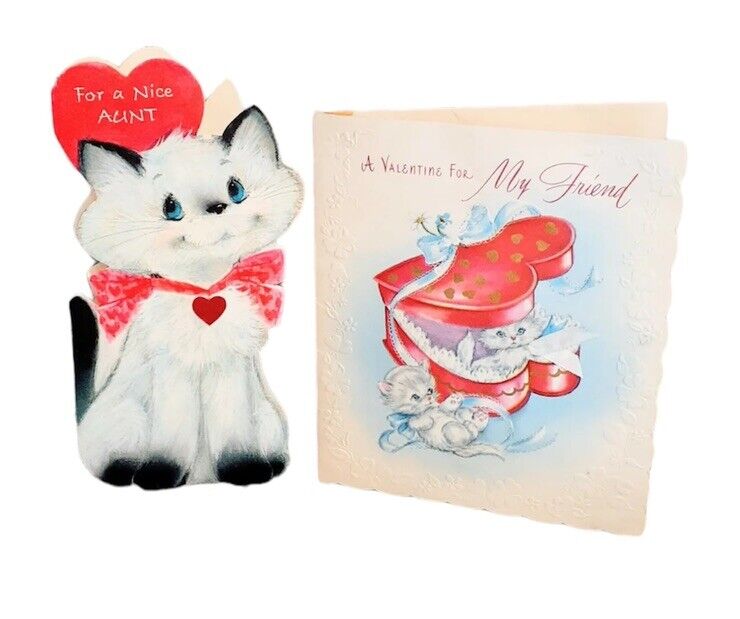 Valentine\'s Day Card Cats Kitty Ephemera Anthropomorphic Scrapbook 60s Siamese
