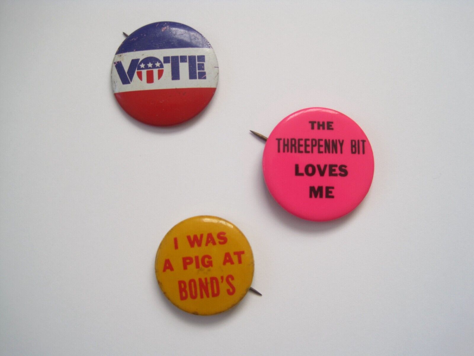 Vinatge 1960s-70's era 3 Hippie era pinback buttons